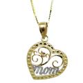 10k Two-tone Gold Heart Shaped Mom Pendant