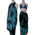 Plumeria Sarong in Black /Turquoise Split (Indonesia)