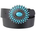 Journee Collection Women's Turquoise Stone Buckle Leather Belt