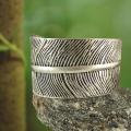 Silvertone Embossed Feather Cuff Bracelet (India)