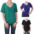 Tressa Designs Women's Smocked Waist V-neck Short-sleeve Top