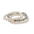 Roman Faux Pearl Strand and Bali Bead Stretch Bracelet Set