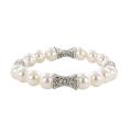 Roman Silvertone Faux Pearl Artisan Bali Antiqued Bead Stretch Bracelet