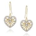 New! 18k Yellow Gold over Silver White Diamond Accent Heart Dangle Earrings