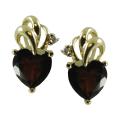 Gems For You 10k Gold Garnet and Diamond Accent Heart Stud Earrings