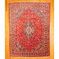 Persian Hand-knotted Mashad Red/ Navy Wool Rug (9'2 x 12'8)