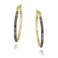 18k Yellow Gold Over Silver 1/10ct TDW Black Diamond Oval Hoop Earrings