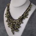 Handmade Natural Dark Green Pearls Waterfall Bib Necklace (Thailand)