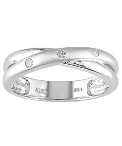 14k White Gold Crisscross Diamond Accent Ring