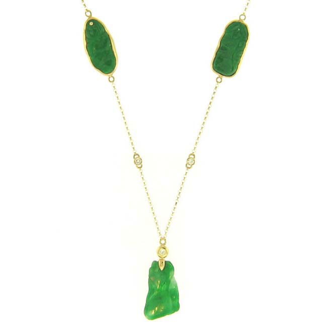 Mason Kay 14k Yellow Gold Jadeite Jade and 1/4ct TDW Diamond Necklace (G-H, VS1-VS2)