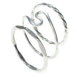 Sterling Silver Twist Lite Three-piece Ring Set
