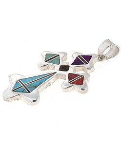 Sterling Silver Turquoise Coral Cross