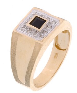 14k Yellow Gold Men's Onyx 1/8ct TDW Diamond Ring