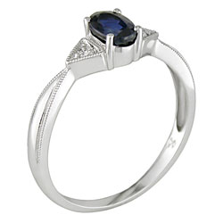 14k White Gold Diamond and Blue Sapphire Ring