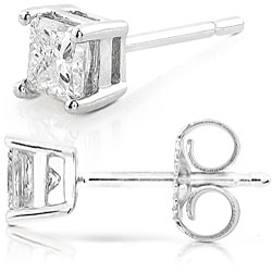 14k Gold 1/2ct TDW Princess-cut Traditional Diamond Stud Earrings (H-I, I1-I2)