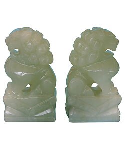Hand-carved Jade Foo-dog Dragons (Set of 2)