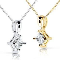 14k Gold 1/3ct TDW Princess Diamond Solitaire Pendant (H-I, SI1-SI2)