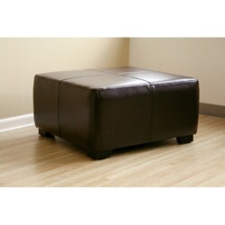 Square Dark Brown Bi-cast Leather Ottoman