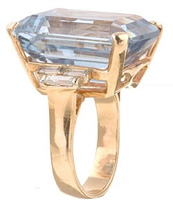 14k Yellow Gold Deco Style Aquamarine Ring