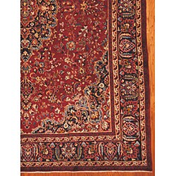 Iranian Mashad Hand-knotted Burgundy/ Navy Rug (9'10 x 13'2)