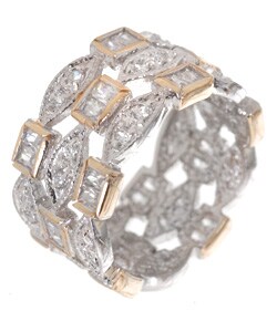Icz Stonez Sterling Silver/18k Gold CZ Three-row Ring
