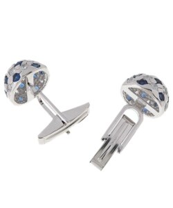 Icz Stonez Sterling Silver Blue and White CZ Round Cuff Links