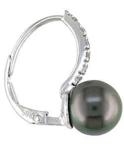 14k Gold Black Pearl and Diamond Earrings (8-9mm)