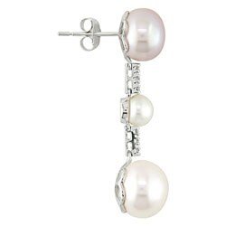 14k White Gold Diamond Cultured Freshwater Pearl Earrings