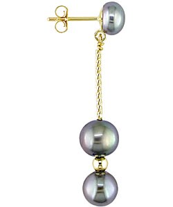14k Gold Black Cultured Freshwater Pearl Earrings