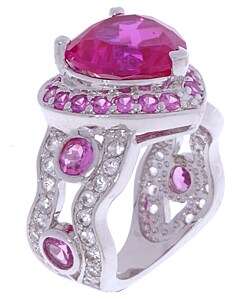 Icz Stonez Sterling Silver Created Pink Sapphire CZ Heart Ring