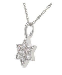 14k White Gold Diamond Star of David Pendant