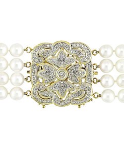 Cultured Pearl 1ct TDW Diamond Necklace (5.5-6mm)