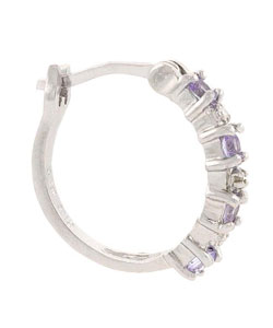 Glitzy Rocks Sterling Silver Amethyst Diamond-accent Hoop Earrings
