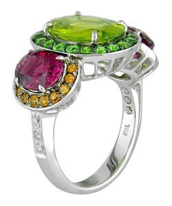 14k White Gold Diamond Multi Gemstone Ring