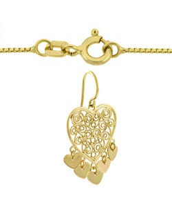 18k Gold Over Silver Filigree Chandelier Heart Set