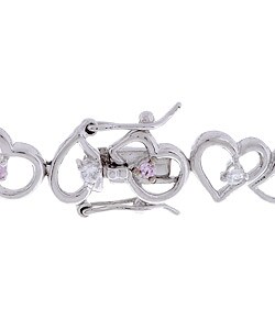 Sterling Silver Pink/Clear CZ Heart Link Bracelet