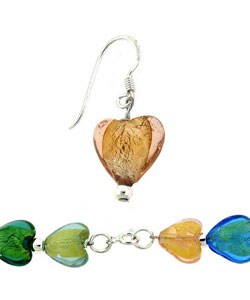 Sterling Silver Multicolored Glass Heart Bead Set