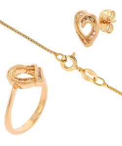 Icz Stonez 18k and Icz Stonez Sterling Silver 3-piece CZ Heart Gift Set