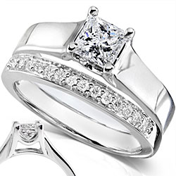 14k White Gold 5/8ct TDW Princess and Round Diamond