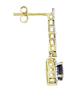 10k Yellow Gold Diamond Blue Sapphire Earrings