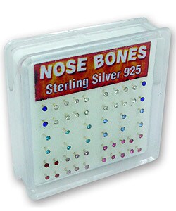 Sterling Silver Multicolor Crystal Nose Bone  (Set of 52)