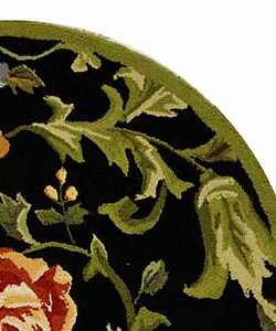 Hand-hooked Garden of Eden Black Wool Rug (5'6 Round)