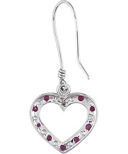 10k White Gold Ruby Diamond Heart Earrings