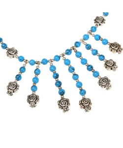 Silver Beaded Blue Turquoise Necklace