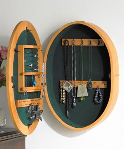 Natural Oval Wall-mount Jewelry Armoire & Mirror
