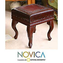 Handmade Leather and Cedar Century Ottoman (Peru)