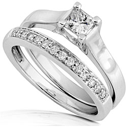 14k White Gold 1/2ct TDW Princess & Round Diamond Wedding Set (H-I, SI1-SI2)