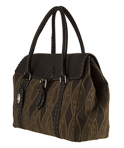 Fendi Brown Logo Design Canvas Satchel