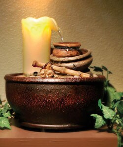 Cordless Flowing Candle Pottery Fountain
