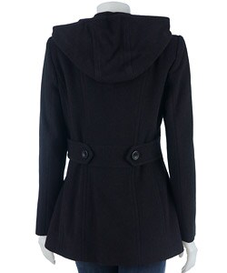 Anne Klein Hooded Wool Coat with Waist Buttons